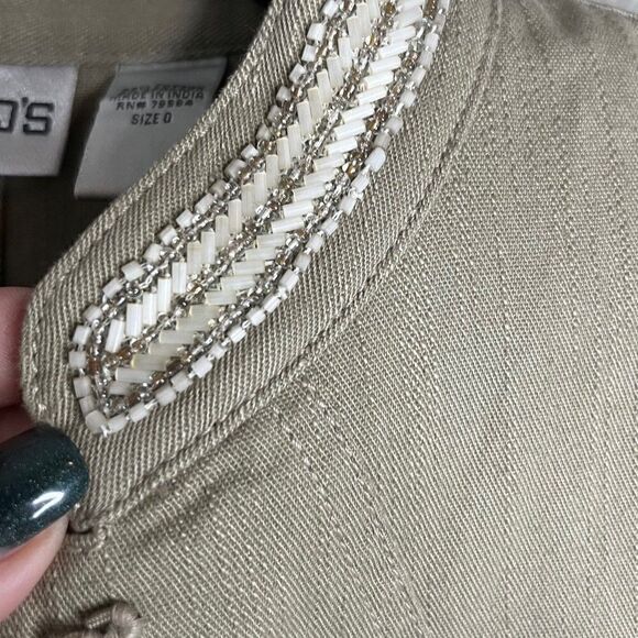 Chico’s Khaki Beaded Jacket Size 0 - Picture 3 of 10